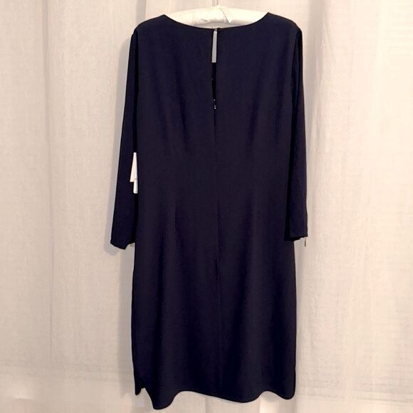 laundry by Shelli Segal 10 Midnight Navy Blue Quart Sleeve Back Zip Shift Dress - Picture 4 of 12